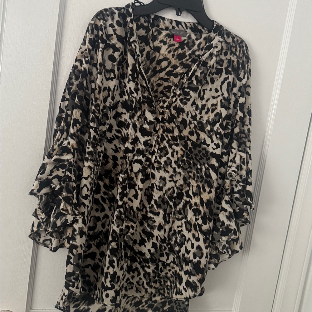 Vince Camuto Women's Leopard Print Ruffle Blouse